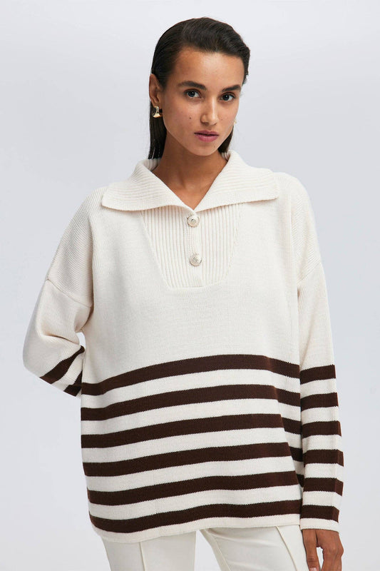 STRIPED SWEATER WITH BUTTON DETAIL