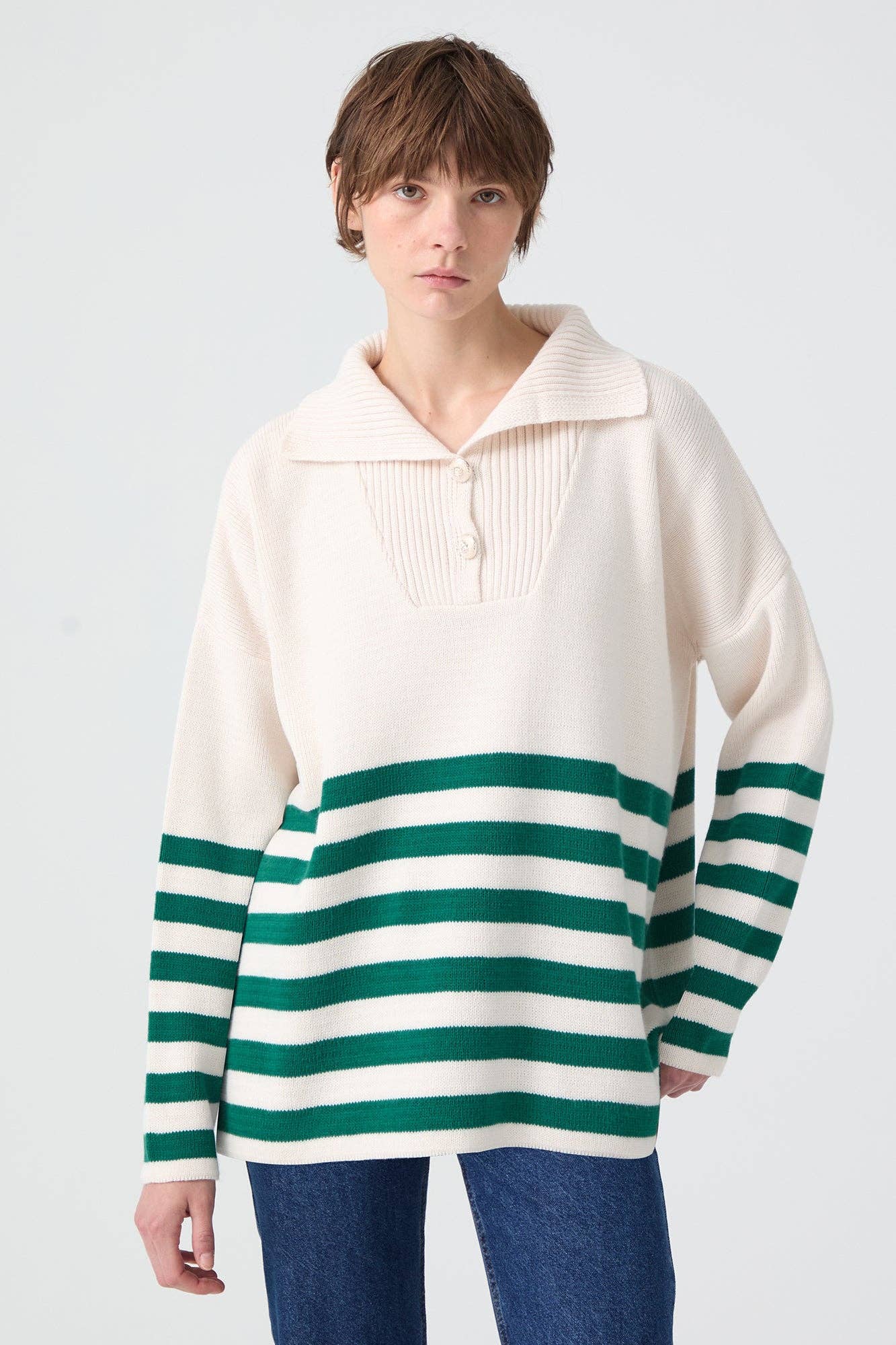 STRIPED SWEATER WITH BUTTON DETAIL