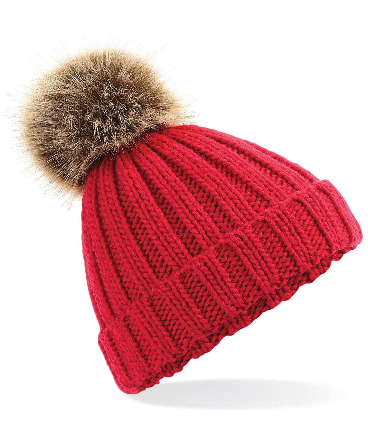 Beechfield Fur Pop Pom Chunky Beanie