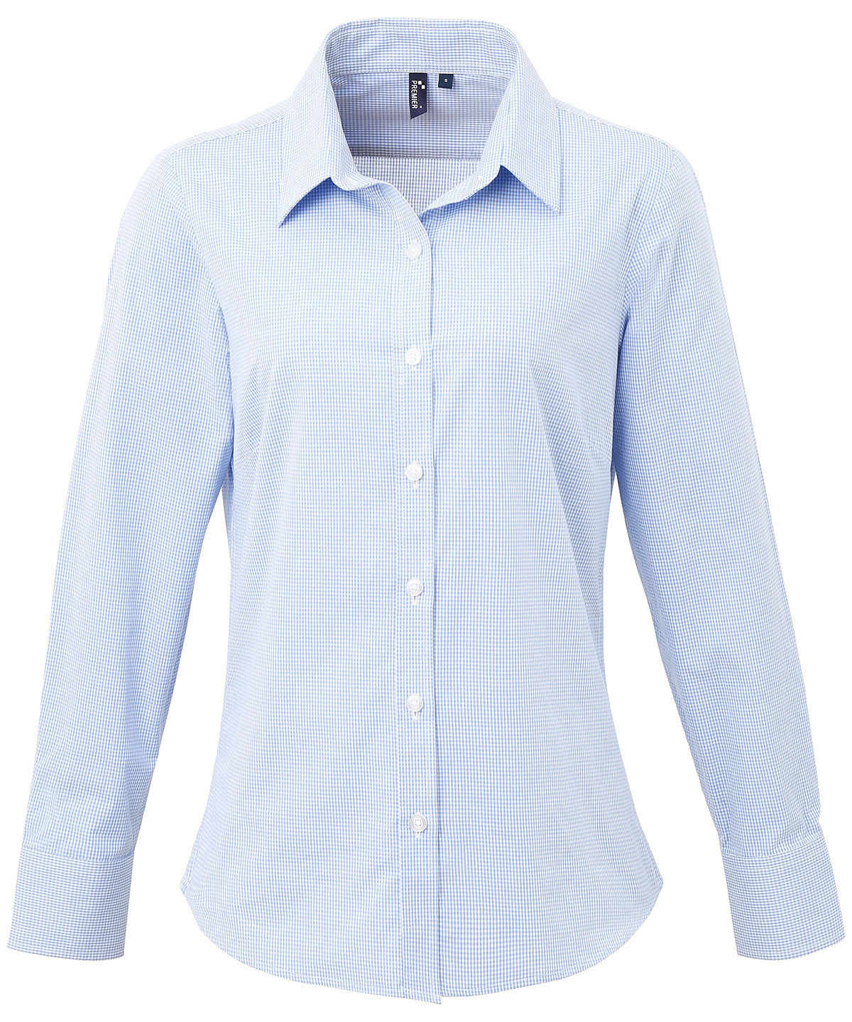 Premier Women's Microcheck (Gingham) Long Sleeve Cotton Shirt