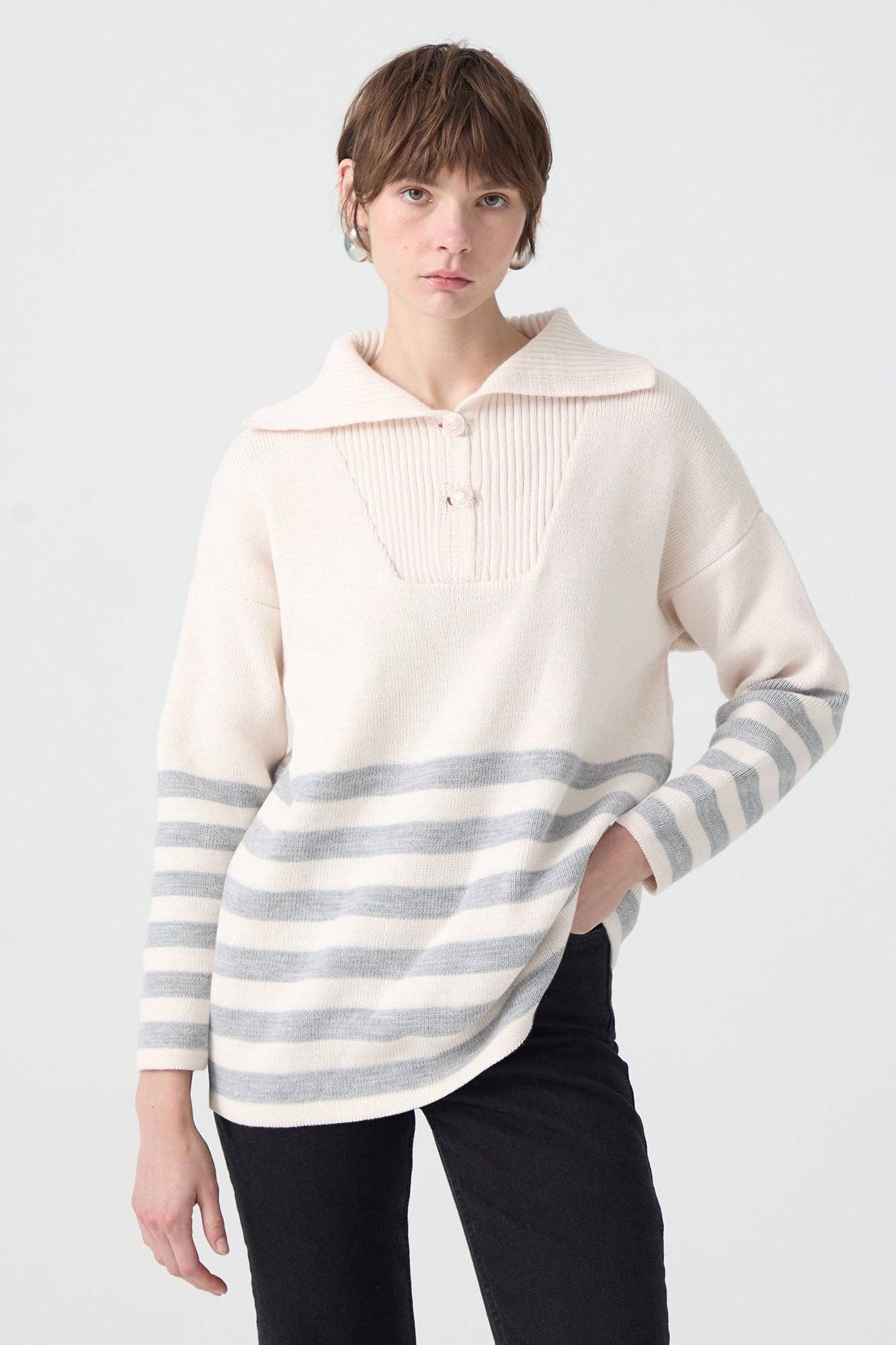 STRIPED SWEATER WITH BUTTON DETAIL