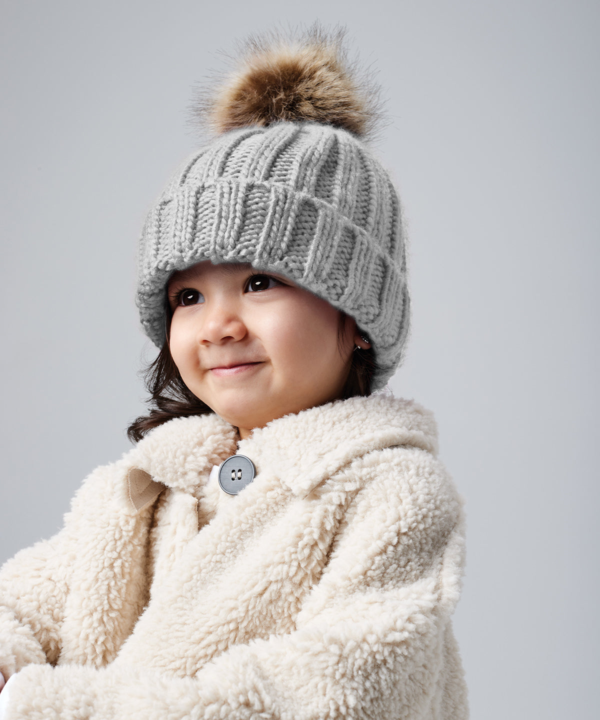 Beechfield Infant/junior Fur Pom Pom Chunky Beanie