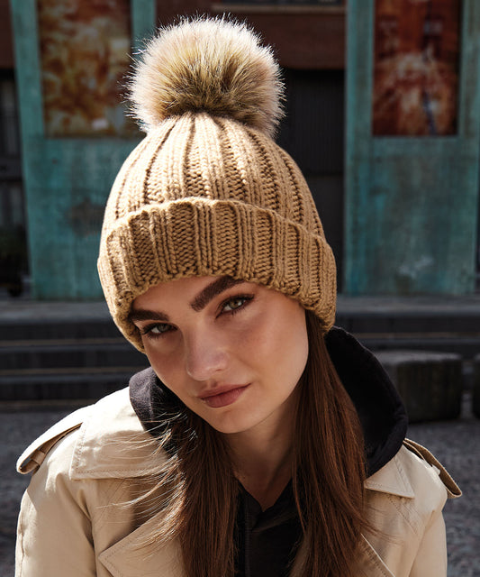 Beechfield Fur Pop Pom Chunky Beanie