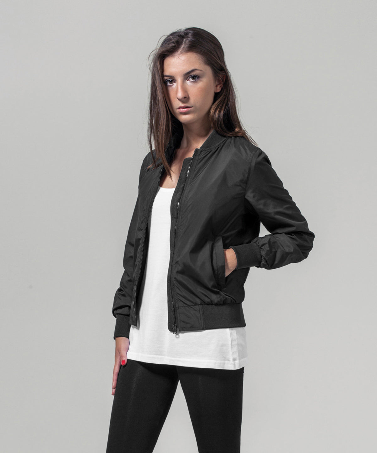 Build Your Brand Women's Nylon Bomber Jacket