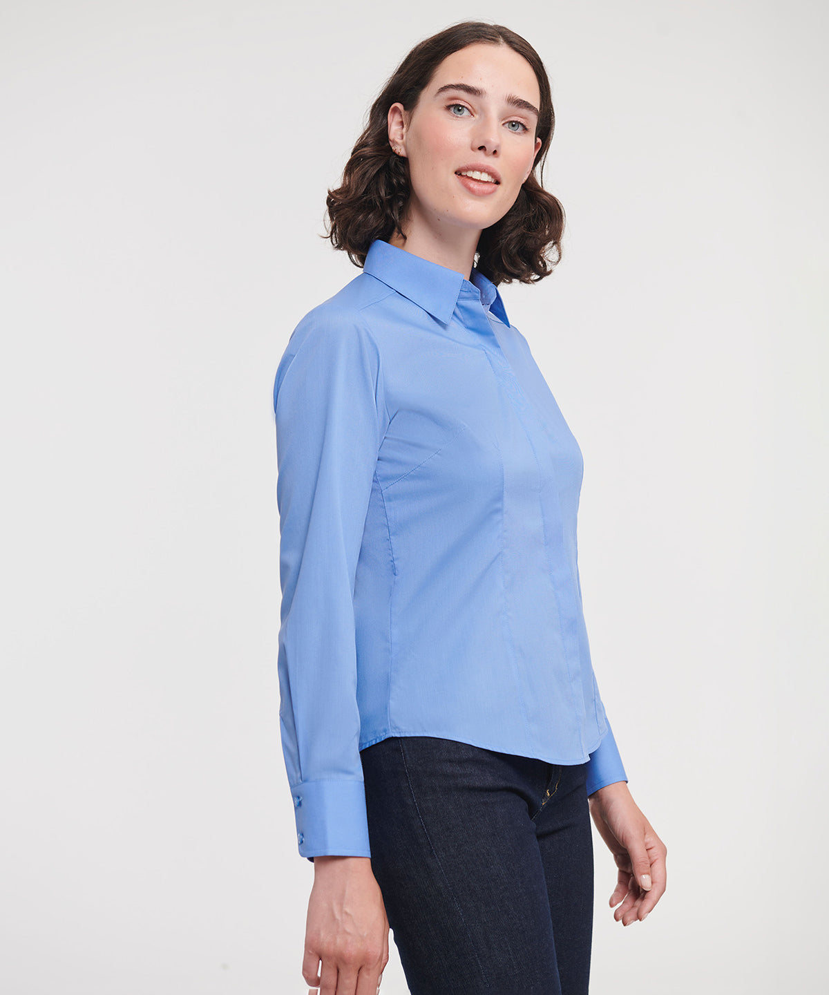 Russell Collection Women's Long Sleeve Polycotton Easycare Fitted Poplin Shirt