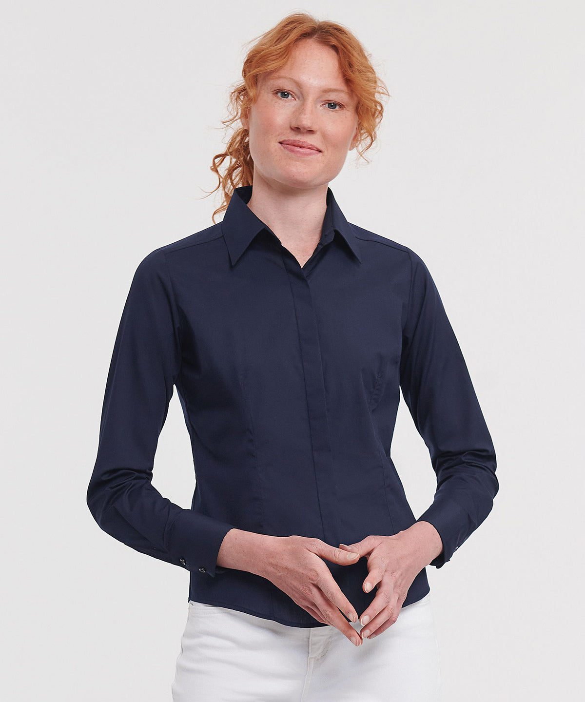 Russell Collection Women's Long Sleeve Polycotton Easycare Fitted Poplin Shirt