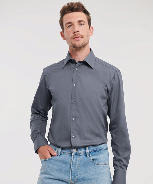 Russell Collection Long Sleeve Polycotton Easycare Fitted Poplin Shirt