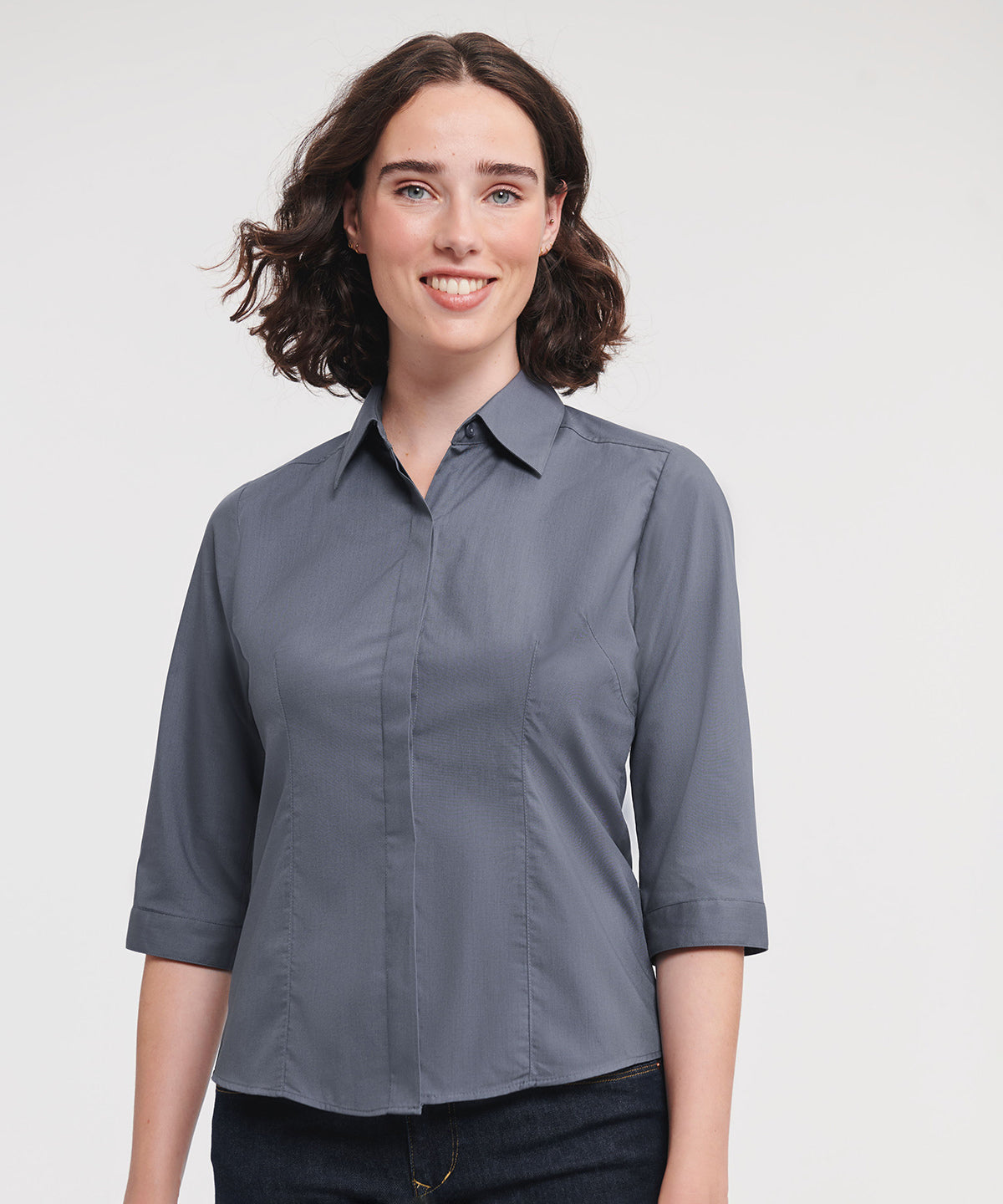 Russell Collection Women's ¾ Sleeve Polycotton Easycare Fitted Poplin Shirt