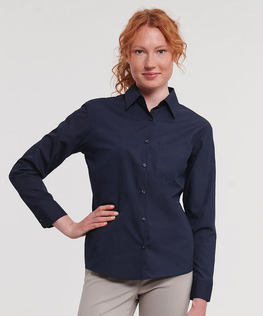 Russell Collection Women's Long Sleeve Polycotton Easycare Poplin Shirt