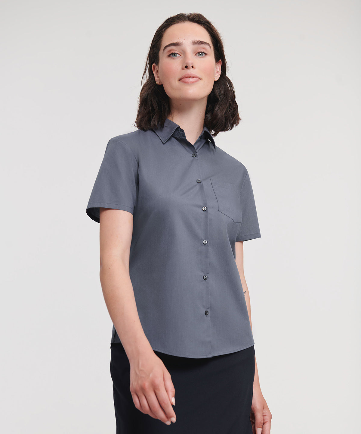 Russell Collection Women's Short Sleeve Polycotton Easycare Poplin Shirt