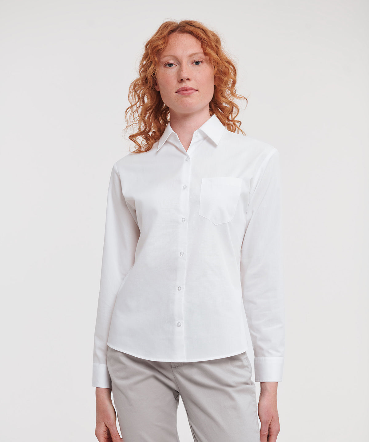 Russell Collection Women's Long Sleeve 100% Cotton Poplin Shirt