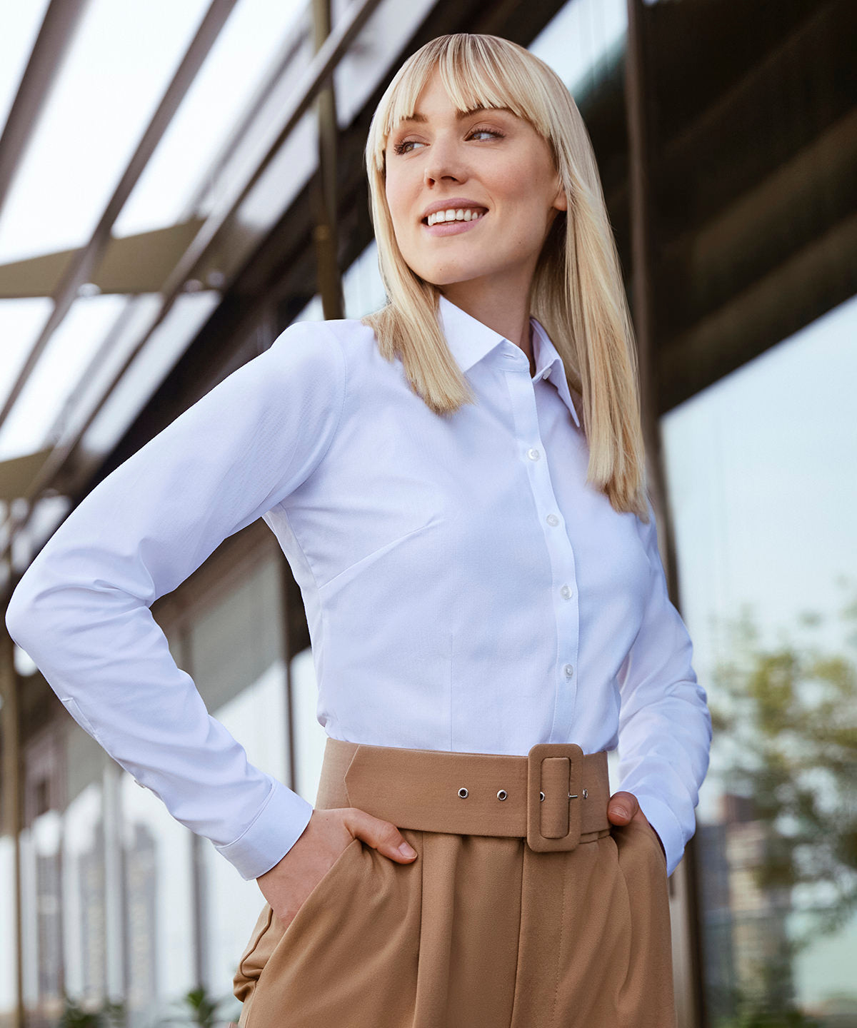 Russell Collection Women's Long Sleeve Herringbone Shirt