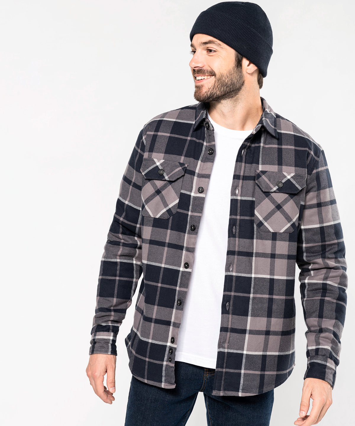 Kariban Sherpa-lined Checked Shirt Jacket