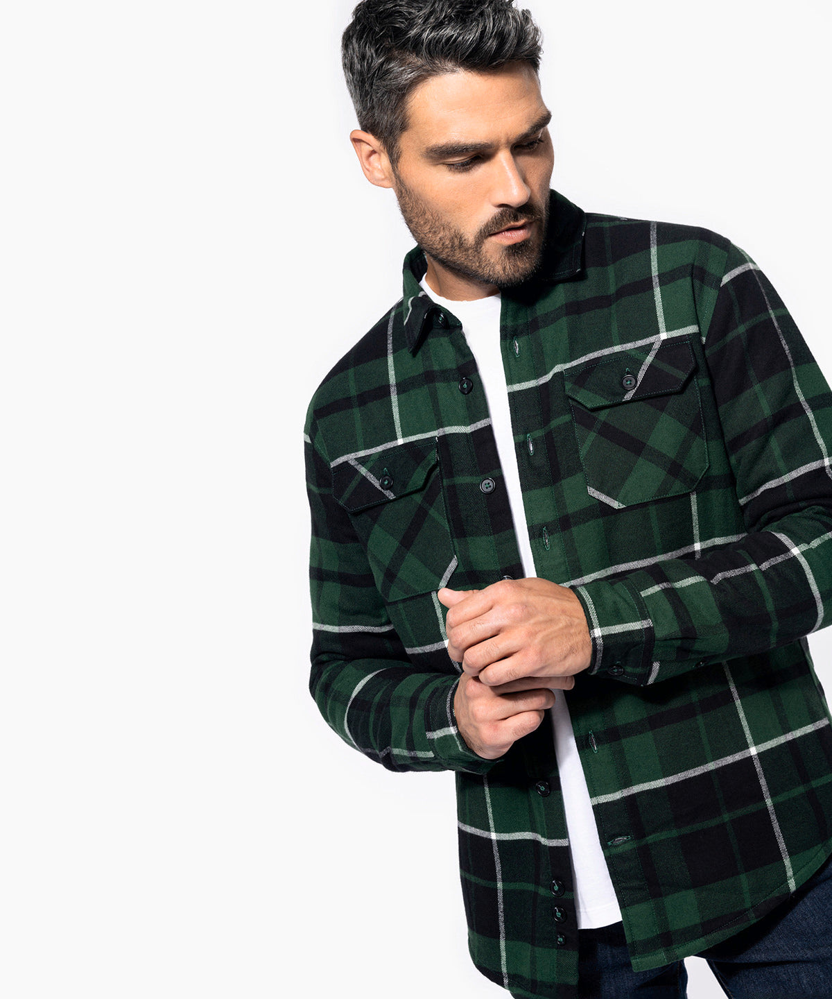 Kariban Sherpa-lined Checked Shirt Jacket