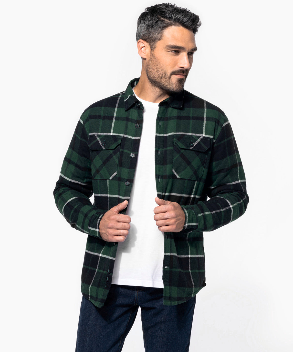 Kariban Sherpa-lined Checked Shirt Jacket