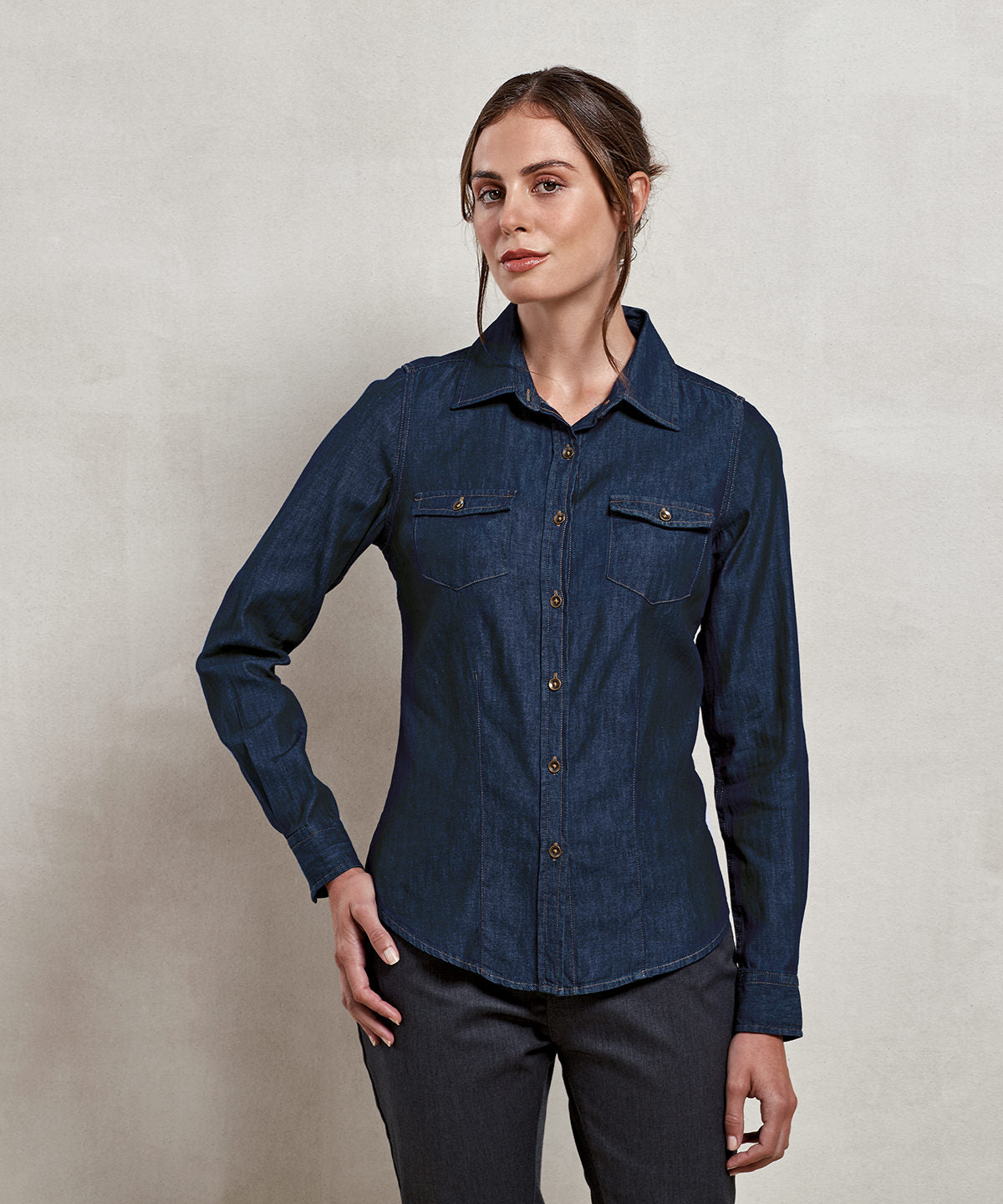 Premier Women's Jeans Stitch Denim Shirt