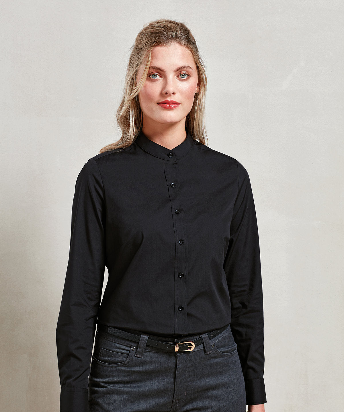 Premier Women's Banded Collar 'grandad' Shirt