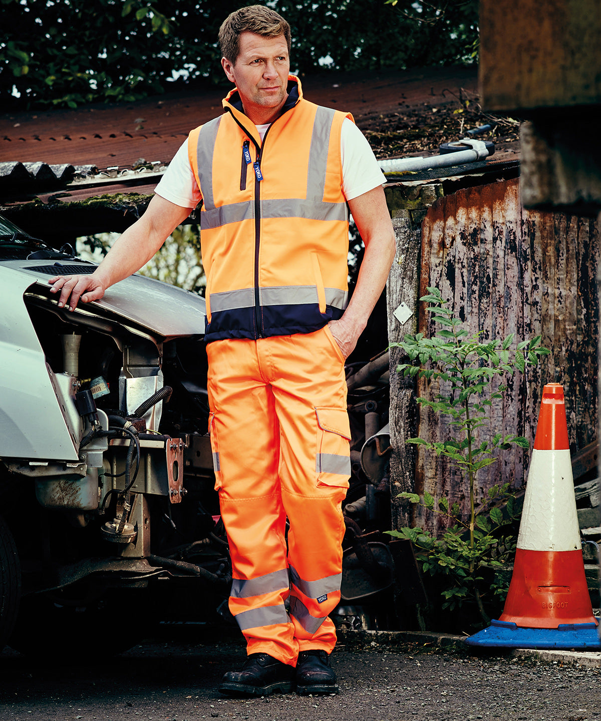 Yoko Hi-vis Polycotton Cargo Trousers With Kneepad Pockets (HV018T/3M)