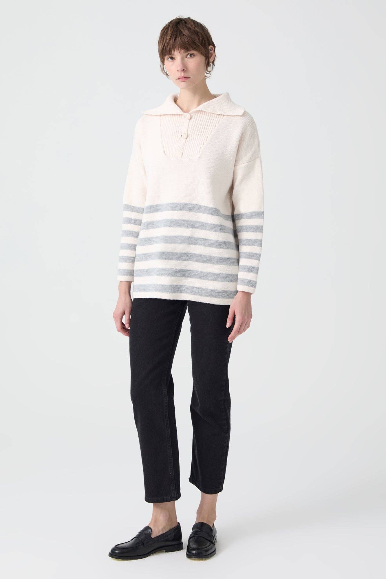 STRIPED SWEATER WITH BUTTON DETAIL